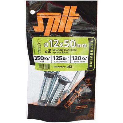 Spit Confezione Da 2 Tasselli A Muro Con Viti, Prima6pidp2 , 12 X 50 Mm Spit Confezione Da 2 Tasselli A Muro Con Viti, Prima6pidp2 , 12 X 50 Mm