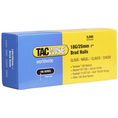 Tacwise TAC0396 18 Gauge 25mm Brad Nails Pack of 5000 - Chiodi Tacwise TAC0396 18 Gauge 25mm Brad Nails Pack of 5000 - Chiodi