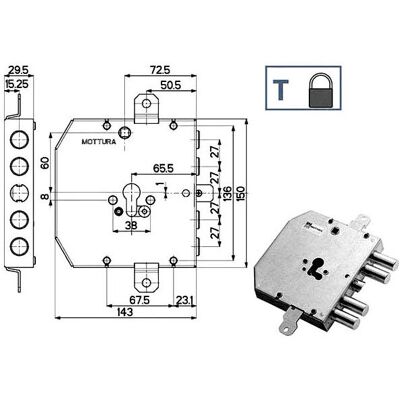MOTTURA Modello 89e31 - Serratura di sicurezza per porta Q8 ambidestra MOTTURA Modello 89e31 - Serratura di sicurezza per porta Q8 ambidestra