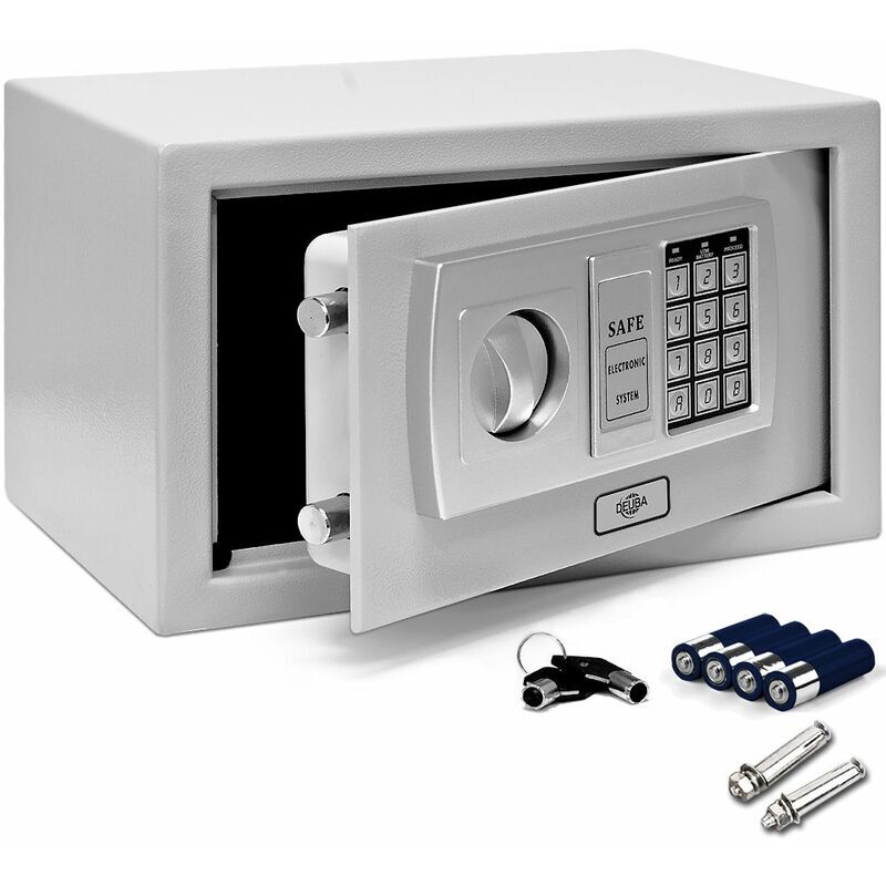 Deuba ® Cassaforte elettronica a combinazione con 4 batterie Cassetta sicurezza Hotel Ufficio Gioielli Codice di sicurezza Argento