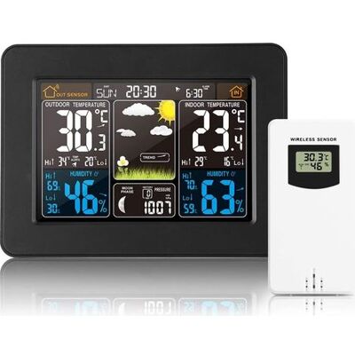 OEM Stazione Meteorologica Digitale Wireless Con Sensore Esterno – Con Visualizzazione Di Ora, Data, Temperatura, Umidità, Barometro, Sveglia, Fasi Lunari E Termometro Multifunzione (nero) OEM Stazione Meteorologica Digitale Wireless Con Sensore Esterno – Con Visualizzazione Di Ora, Data, Temperatura, Umidità, Barometro, Sveglia, Fasi Lunari E Termometro Multifunzione (nero)