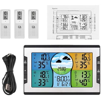 OEM Stazione Meteorologica Wireless Per Interni/esterni, Termometro E Igrometro Con 3 Sensori, Funzione 3 In 1: Previsioni Del Tempo, Sveglia E Funzione Snooze, Schermo Lcd A Colori Con Luminosità Regolab OEM Stazione Meteorologica Wireless Per Interni/esterni, Termometro E Igrometro Con 3 Sensori, Funzione 3 In 1: Previsioni Del Tempo, Sveglia E Funzione Snooze, Schermo Lcd A Colori Con Luminosità Regolab