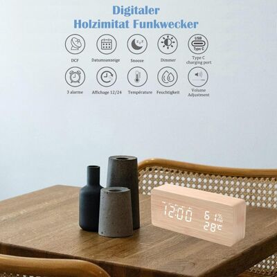 OEM Sveglia Digitale Radiocontrollata Con 3 Sveglie Indipendenti E Funzione Snooze – Sveglia In Legno Con Visualizzazione Di Data E Temperatura, Controllo Del Volume E Della Luminosità OEM Sveglia Digitale Radiocontrollata Con 3 Sveglie Indipendenti E Funzione Snooze – Sveglia In Legno Con Visualizzazione Di Data E Temperatura, Controllo Del Volume E Della Luminosità