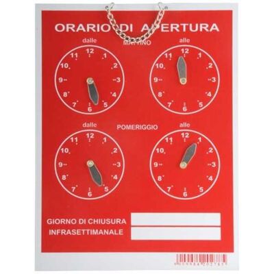 Letterfix - Cartello con 4 Orologi 16x21cm Rosso - Segnaletica Letterfix - Cartello con 4 Orologi 16x21cm Rosso - Segnaletica
