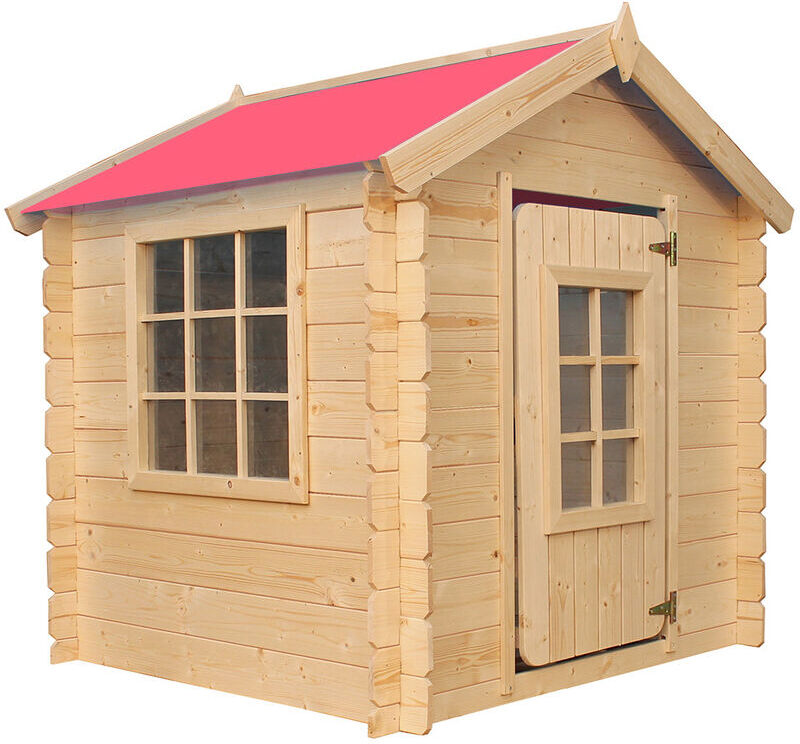 TIMBELA - Casetta per bambini 1m2 - Casa da giardino per bambini - Tetto rosso – L114xB111xA121cm - Casetta legno per bambini da esterno - senza