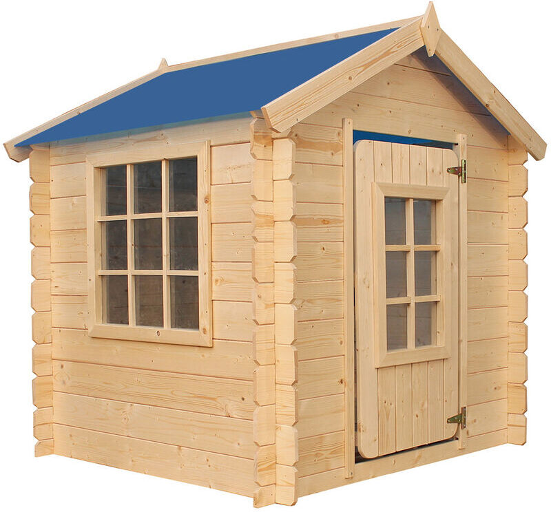 TIMBELA - Casetta per bambini 1m2 - Casa da giardino per bambini - Tetto blu – L114xB111xA121cm - Casetta legno per bambini da esterno - senza