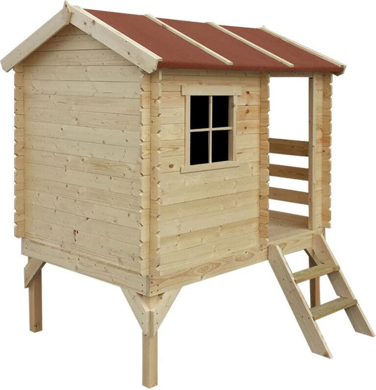 TIMBELA - Casetta per bambini su palafitte, scivolo 1.1m2 - Casetta da giardino per bambini - L182xB146xA205cm - Casa legno per bambini sulla