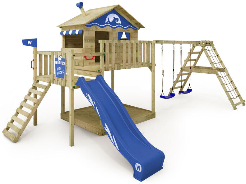 wickey Parco giochi in legno Smart Ocean Giochi da giardino con altalena e scivolo Casa su palafitte da esterno con sabbiera e scala di risalita per bambini