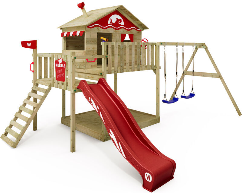 wickey Parco giochi in legno Smart Coast Giochi da giardino con altalena e scivolo Casa su palafitte da esterno con sabbiera e scala di risalita per bambini