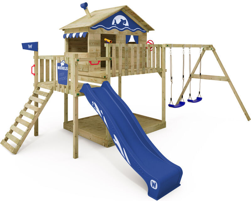 wickey Parco giochi in legno Smart Coast Giochi da giardino con altalena e scivolo Casa su palafitte da esterno con sabbiera e scala di risalita per bambini