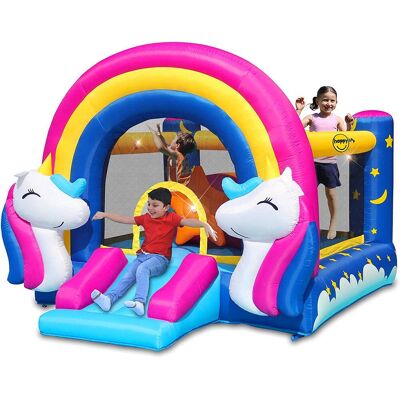 HAPPY HOP Castello Giostra Gonfiabile Interattivo Fantasy Unicorn Con Pompa HAPPY HOP Castello Giostra Gonfiabile Interattivo Fantasy Unicorn Con Pompa