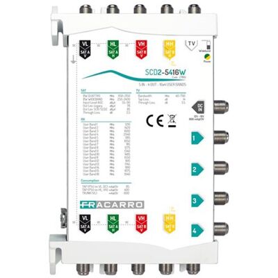 Fracarro SCD2-5416W Multiswitch - 4 SAT, 1 TV, Banda larga 250-2400 MHz Fracarro SCD2-5416W Multiswitch - 4 SAT, 1 TV, Banda larga 250-2400 MHz