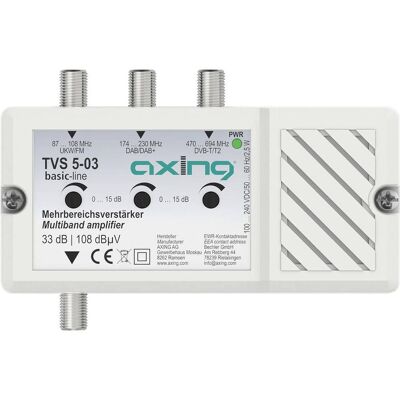 AXING Tvs00503 Amplificatore Multibanda Dab+, Dvb-t, Onde Ultracorte 33 Db AXING Tvs00503 Amplificatore Multibanda Dab+, Dvb-t, Onde Ultracorte 33 Db