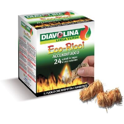 DIAVOLINA Accendifuoco Eco-ricci Confezione Da 24 Spirali In Legno E Cera Naturale Per Caminetti Grill E Stufe DIAVOLINA Accendifuoco Eco-ricci Confezione Da 24 Spirali In Legno E Cera Naturale Per Caminetti Grill E Stufe