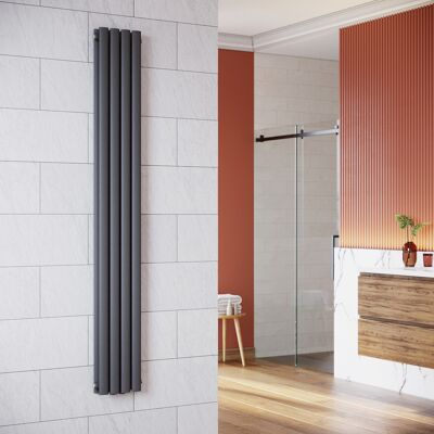 SONNI Design Radiatore Tubolare 236x1800mm Antracite Radiatore A Pannello Ovale Collegamento Centrale Verticale Doppio Strato SONNI Design Radiatore Tubolare 236x1800mm Antracite Radiatore A Pannello Ovale Collegamento Centrale Verticale Doppio Strato