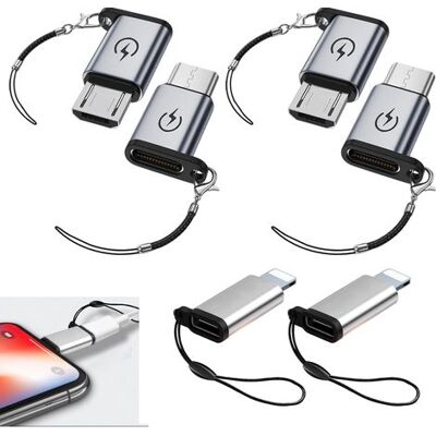 OEM Set Di 6 Adattatori Da Usb-c A Micro Usb/lightning, Da Usb-c Femmina A Micro Usb/lightning Maschio, Ricarica Rapida Da 18 W, Sincronizzazione Dati, Compatibile Con Iphone, Android, Tablet, Ecc., Argen OEM Set Di 6 Adattatori Da Usb-c A Micro Usb/lightning, Da Usb-c Femmina A Micro Usb/lightning Maschio, Ricarica Rapida Da 18 W, Sincronizzazione Dati, Compatibile Con Iphone, Android, Tablet, Ecc., Argen