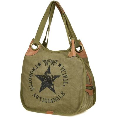 OEM Borsa Shopper Vivi Paris In Tela Con Manici E Tracolla, Colore Kaki OEM Borsa Shopper Vivi Paris In Tela Con Manici E Tracolla, Colore Kaki