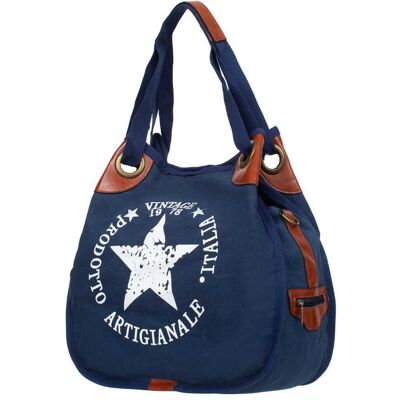 OEM Borsa Shopper Vivi Paris In Tela Con Manici E Tracolla, Blu Navy OEM Borsa Shopper Vivi Paris In Tela Con Manici E Tracolla, Blu Navy