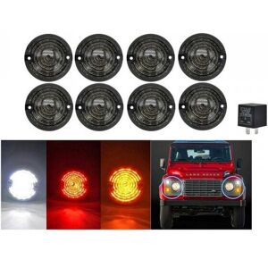 CARALL - Kit 8 Fanali Led Anteriore Posteriori Laterali Lente Nero Fume Per Land Rover Defender 1983-2016 Compreso Relay Cf14 CARALL - Kit 8 Fanali Led Anteriore Posteriori Laterali Lente Nero Fume Per Land Rover Defender 1983-2016 Compreso Relay Cf14