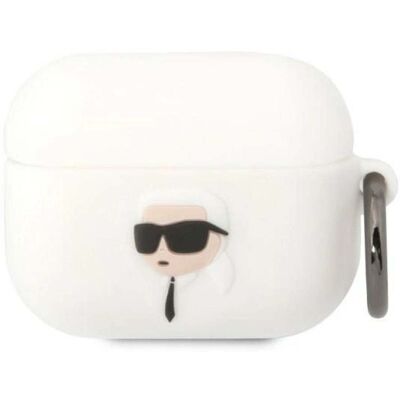 Custodia in silicone bianca Karl Lagerfeld per Airpods Pro con anello - Logo 3D Custodia in silicone bianca Karl Lagerfeld per Airpods Pro con anello - Logo 3D