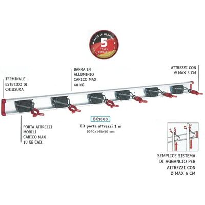 Supporti utensili Bruns - Set 6 supporti, guida 1m Supporti utensili Bruns - Set 6 supporti, guida 1m