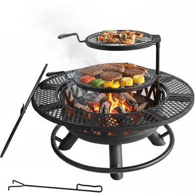 RELAXDAYS Braciere , Ø 92 Cm, 2 Griglie Regolabili, Coperchio, Attizzatoio E Copertura RELAXDAYS Braciere , Ø 92 Cm, 2 Griglie Regolabili, Coperchio, Attizzatoio E Copertura