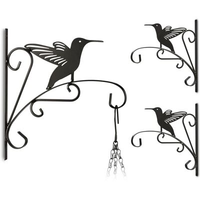 RELAXDAYS 3 Ganci Per Fiori Con Colibrì - Supporto Da Parete Per Vasi Sospesi, Decorazione Giardino, 30x27,5x2 Cm, Nero RELAXDAYS 3 Ganci Per Fiori Con Colibrì - Supporto Da Parete Per Vasi Sospesi, Decorazione Giardino, 30x27,5x2 Cm, Nero