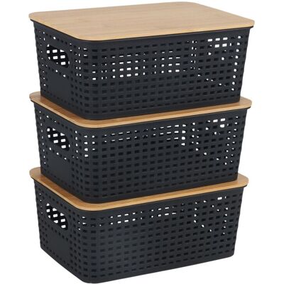 RELAXDAYS Scatole Portaoggetti, Set Da 3, Con Coperchio, Plastica E Bambù, Hxlxp: 10,5x25,5x18 Cm RELAXDAYS Scatole Portaoggetti, Set Da 3, Con Coperchio, Plastica E Bambù, Hxlxp: 10,5x25,5x18 Cm