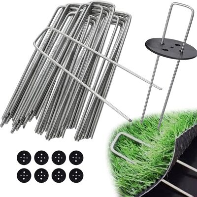 COOCHEER Picchetti Fissi A U In Acciaio Zincato, 50 Pezzi + 8 Rondelle, Acciaio (150x40x3mm), Per Giardini, Pacciame Ed Erba Artificiale (50 Pezzi) COOCHEER Picchetti Fissi A U In Acciaio Zincato, 50 Pezzi + 8 Rondelle, Acciaio (150x40x3mm), Per Giardini, Pacciame Ed Erba Artificiale (50 Pezzi)