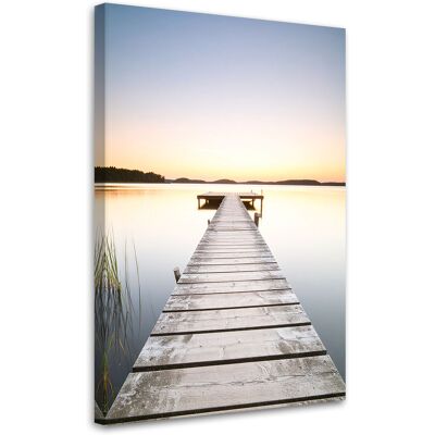 FEEBY Quadro Su Tela, Lago Molo Paesaggio Tramonto, 70x100 FEEBY Quadro Su Tela, Lago Molo Paesaggio Tramonto, 70x100