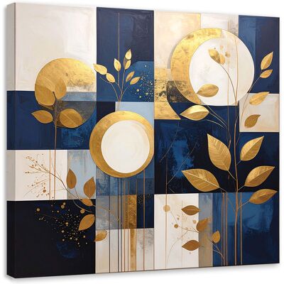 FEEBY Quadro Su Tela, Astrazione Cerchi Foglie Blu E Oro, 40x40 FEEBY Quadro Su Tela, Astrazione Cerchi Foglie Blu E Oro, 40x40