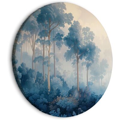 OEM Dipinto Rotondo - Paesaggio Con Alberi In Stile Illustrativo Di Una Foresta Blu Fiabesca / Un Boschetto In Sfumature Di Blu Nebbiose OEM Dipinto Rotondo - Paesaggio Con Alberi In Stile Illustrativo Di Una Foresta Blu Fiabesca / Un Boschetto In Sfumature Di Blu Nebbiose