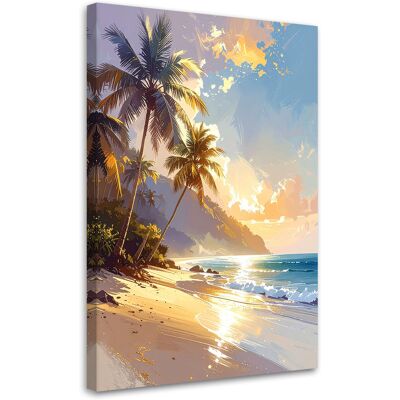 FEEBY Quadro Su Tela, Paesaggio Tropicale Pastello Con Palme In Stile Boho, 40x60 FEEBY Quadro Su Tela, Paesaggio Tropicale Pastello Con Palme In Stile Boho, 40x60