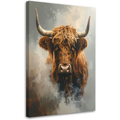 FEEBY Quadro Su Tela, Mucca Scozzese Nella Nebbia, 40x60 FEEBY Quadro Su Tela, Mucca Scozzese Nella Nebbia, 40x60