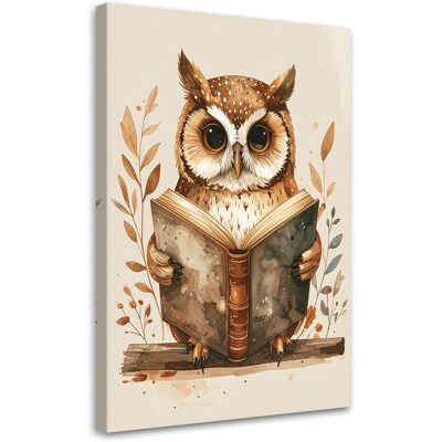 FEEBY Quadro Su Tela, Gufo Che Legge Un Libro, 30x45 FEEBY Quadro Su Tela, Gufo Che Legge Un Libro, 30x45