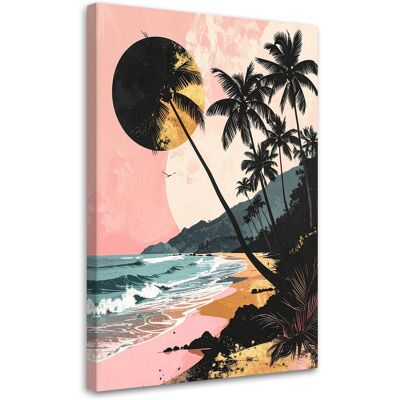 FEEBY Quadro Su Tela, Spiaggia Tropicale Palme Rosa Pastello, 40x60 FEEBY Quadro Su Tela, Spiaggia Tropicale Palme Rosa Pastello, 40x60