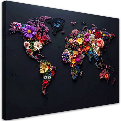 FEEBY Quadro Su Tela Mappa Del Mondo Fiori Colorati 45x30 FEEBY Quadro Su Tela Mappa Del Mondo Fiori Colorati 45x30