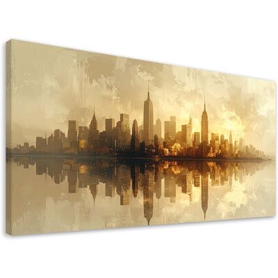FEEBY Quadro Su Tela, Città Moderna Del Futuro Nei Colori Beige E Oro, 120x60 FEEBY Quadro Su Tela, Città Moderna Del Futuro Nei Colori Beige E Oro, 120x60