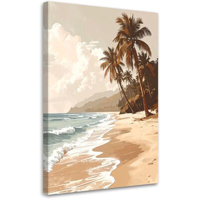 FEEBY Quadro Su Tela, Spiaggia Tropicale Mare Palme In Stile Boho In Beige, 40x60 FEEBY Quadro Su Tela, Spiaggia Tropicale Mare Palme In Stile Boho In Beige, 40x60