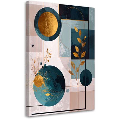 FEEBY Quadro Su Tela, Forme Astratte Cerchi E Foglie In Turchese, 40x60 FEEBY Quadro Su Tela, Forme Astratte Cerchi E Foglie In Turchese, 40x60