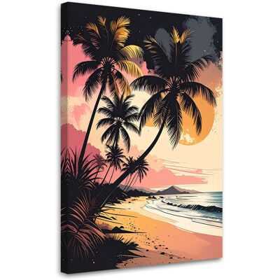 FEEBY Quadro Su Tela, Spiaggia Tropicale Mare Palme In Pastello, 40x60 FEEBY Quadro Su Tela, Spiaggia Tropicale Mare Palme In Pastello, 40x60