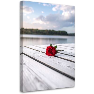 FEEBY Quadro Su Tela, Rosa Rossa Su Un Molo, 80x120 FEEBY Quadro Su Tela, Rosa Rossa Su Un Molo, 80x120