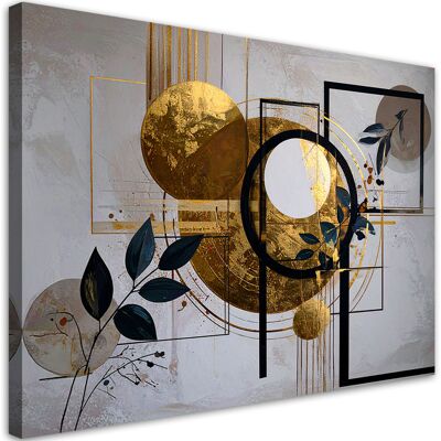 FEEBY Quadro Su Tela, Forme Astratte Cerchi E Foglie In Oro, 90x60 FEEBY Quadro Su Tela, Forme Astratte Cerchi E Foglie In Oro, 90x60