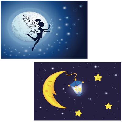 DÉCOSHOP26 - Decorazione Murale Su Tela X2 Quadro Illuminato A Led Motivo Fata/luna Dec04013 DÉCOSHOP26 - Decorazione Murale Su Tela X2 Quadro Illuminato A Led Motivo Fata/luna Dec04013