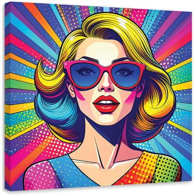 FEEBY Quadro Su Tela, Donna Con Occhiali In Stile Pop Art, 40x40 FEEBY Quadro Su Tela, Donna Con Occhiali In Stile Pop Art, 40x40