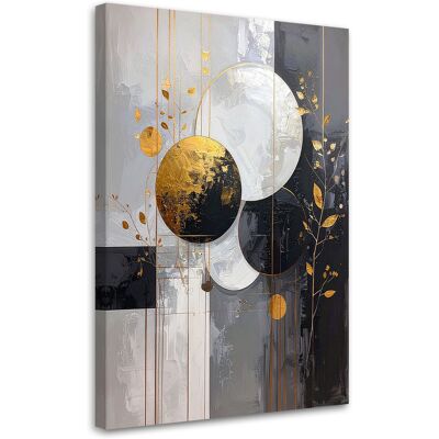 FEEBY Quadro Su Tela, Forme Astratte Cerchi E Foglie In Beige E Oro, 40x60 FEEBY Quadro Su Tela, Forme Astratte Cerchi E Foglie In Beige E Oro, 40x60