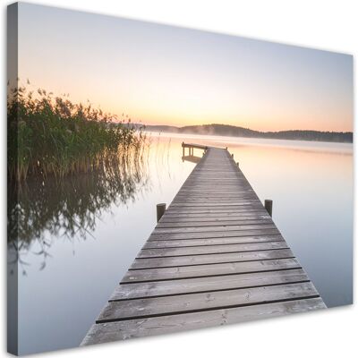 FEEBY Quadro Su Tela, Lago Molo Paesaggio Tramonto, 45x30 FEEBY Quadro Su Tela, Lago Molo Paesaggio Tramonto, 45x30