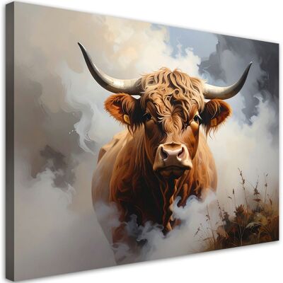 FEEBY Quadro Su Tela, Mucca Scozzese Nella Nebbia, 120x80 FEEBY Quadro Su Tela, Mucca Scozzese Nella Nebbia, 120x80