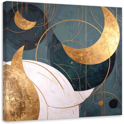 FEEBY Quadro Su Tela, Astrazione Forme Blu E Oro, 40x40 FEEBY Quadro Su Tela, Astrazione Forme Blu E Oro, 40x40