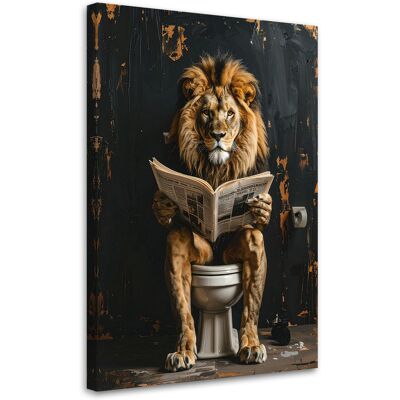 FEEBY Quadro Su Tela, Leone Che Legge Un Giornale Nero E Oro, 30x45 FEEBY Quadro Su Tela, Leone Che Legge Un Giornale Nero E Oro, 30x45